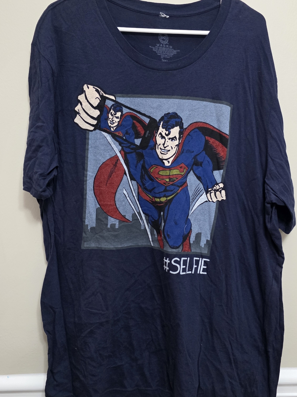 DC Comics Superman Graphic Navy Blue Men’s T‑Shirt #Selfie Size 2XL